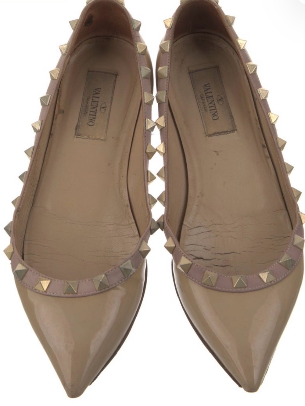 Valentino Rockstud Accents Patent Leather Ballet Flats-Authenticated by RealReal